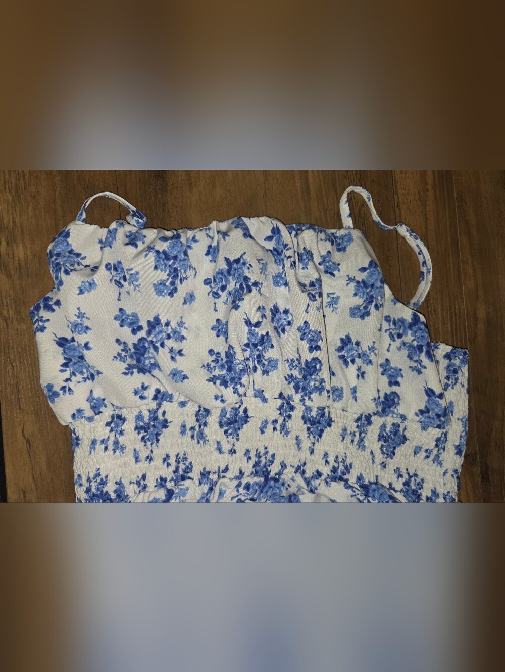 Blue Floral Smocked Maxi Dress with Side Slit XL (16-18) - Picture 4 of 5